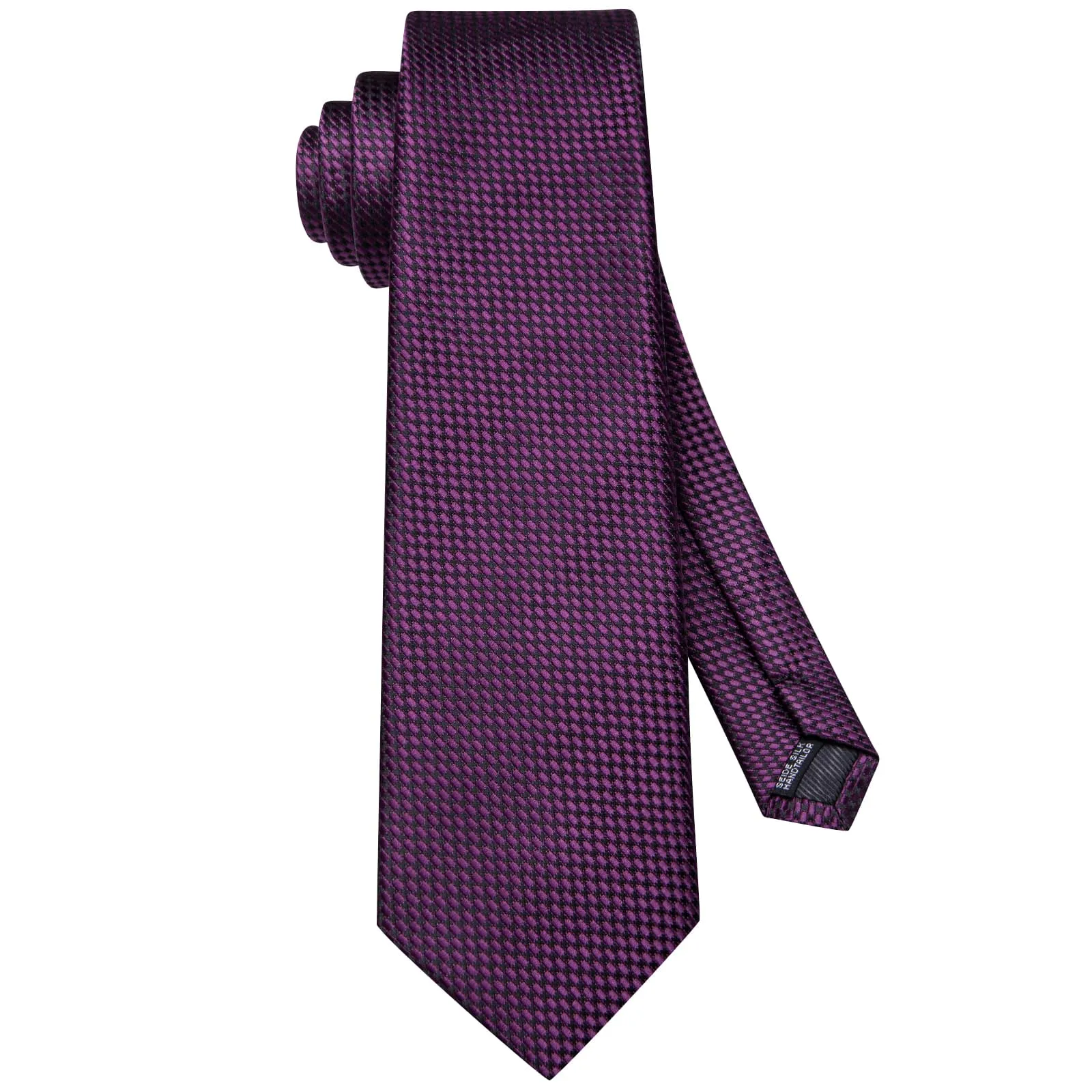 Hi-Tie Deep Purple Plaid Silk Men's Necktie Pocket Square Cufflinks Set