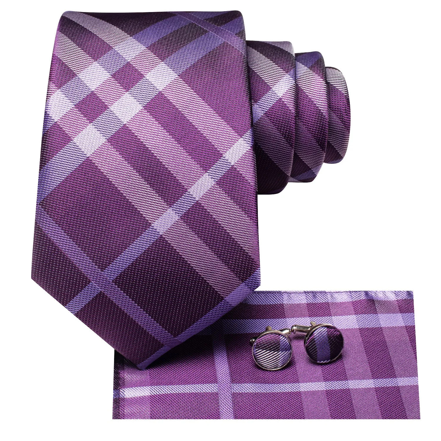 Hi-Tie Gradient Purple Tie Striped Necktie Pocket Square Cufflinks Set