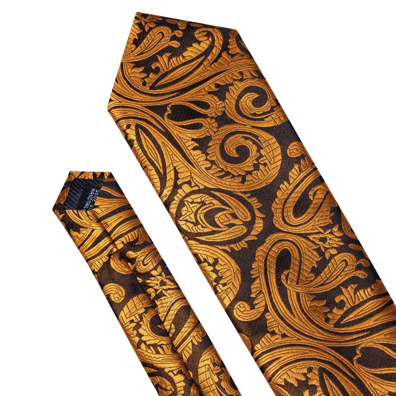 Hi-Tie Men's Necktie Gold Paisley Tie Handkerchief Cufflinks Set