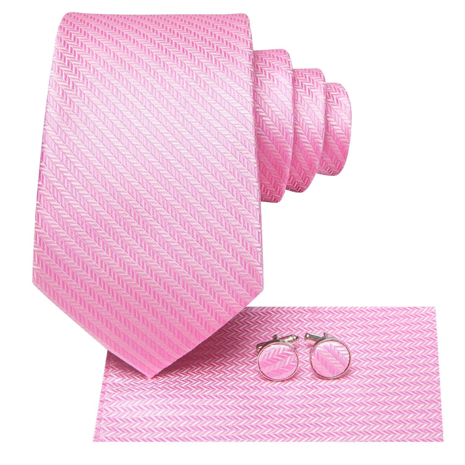 Hi-Tie Pink Striped Men's Silk Necktie Pocket Square Cufflinks Set