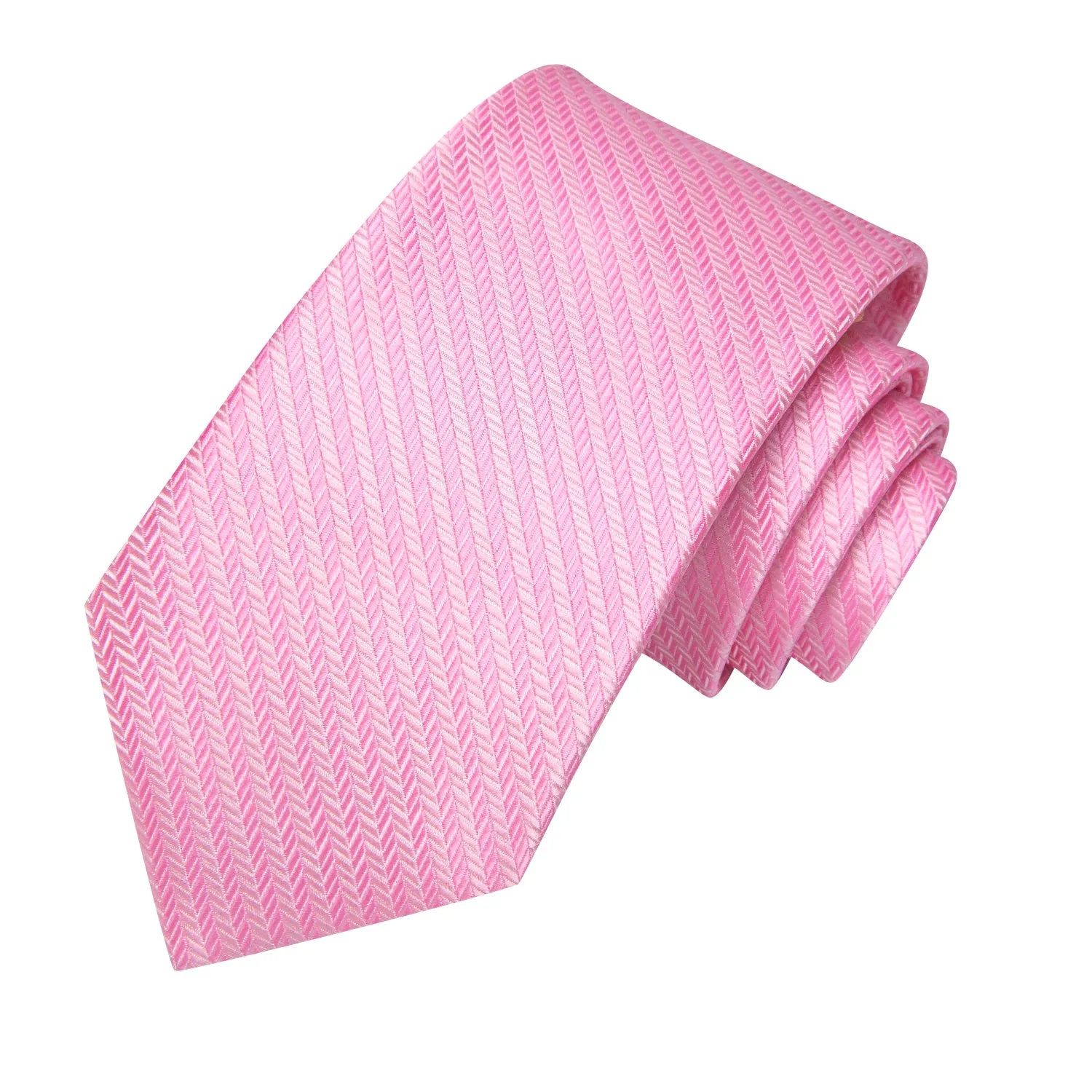 Hi-Tie Pink Striped Men's Silk Necktie Pocket Square Cufflinks Set