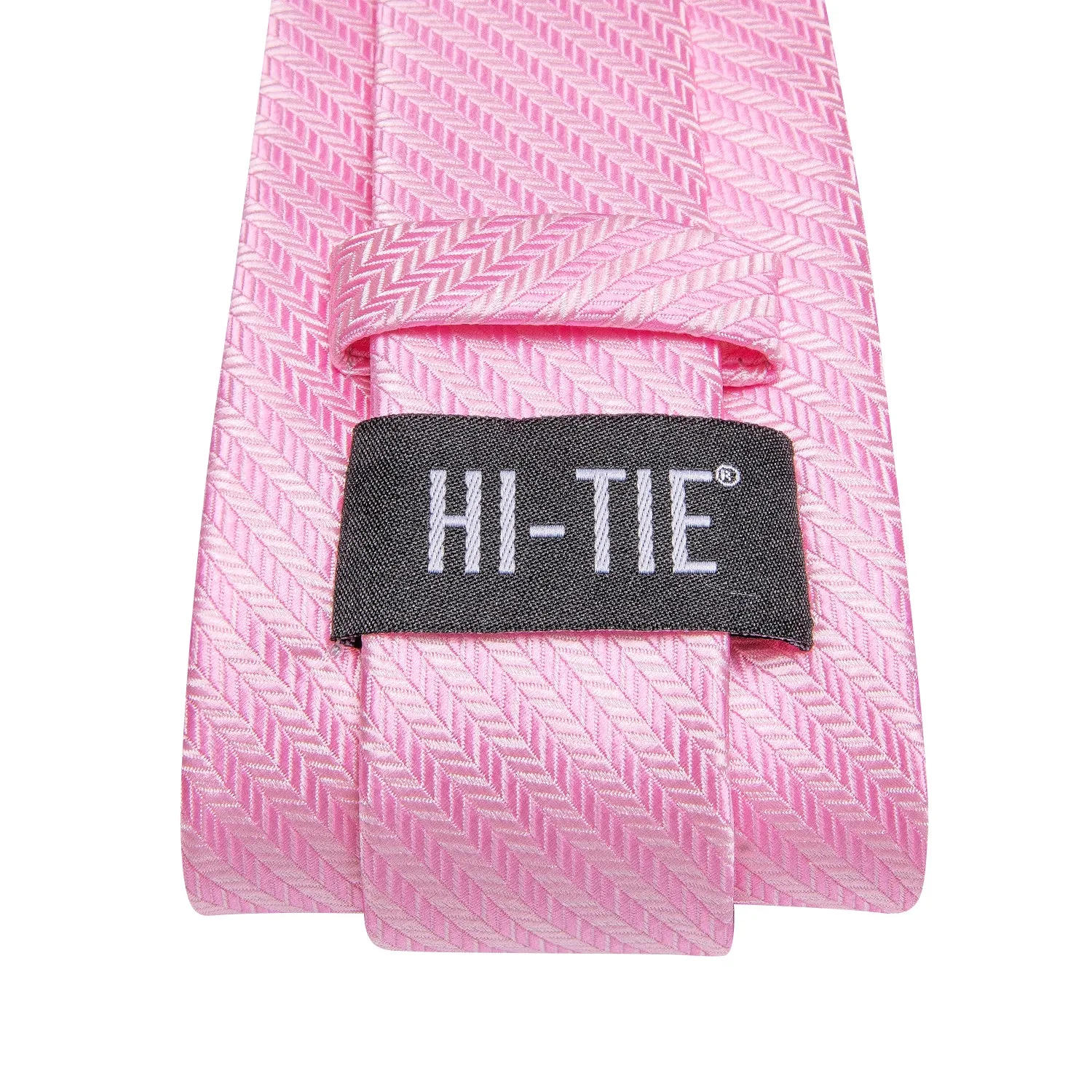 Hi-Tie Pink Striped Men's Silk Necktie Pocket Square Cufflinks Set