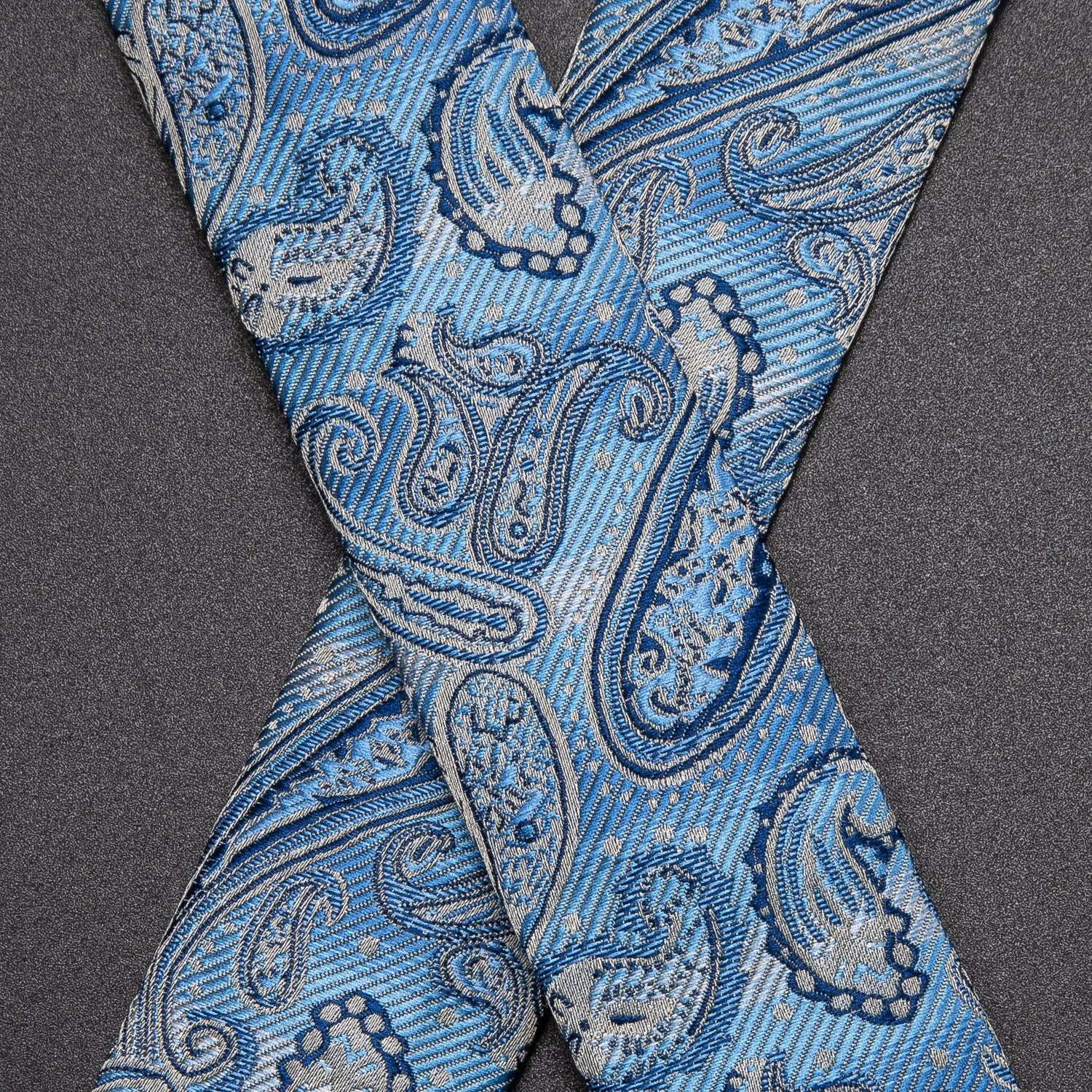 Hi-Tie Sky Blue Mens Silk Paisley Suspender Bowtie Hanky Cufflinks Set