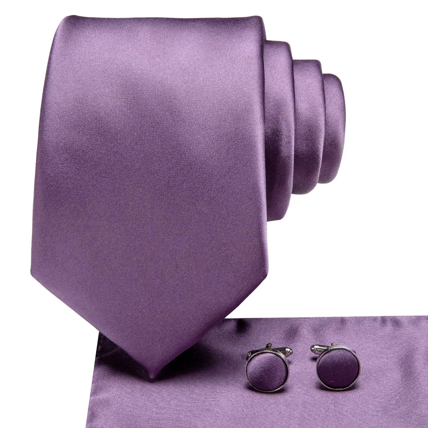 Hi-Tie Solid Purple Necktie Wedding Tie Pocket Square Cufflinks Set