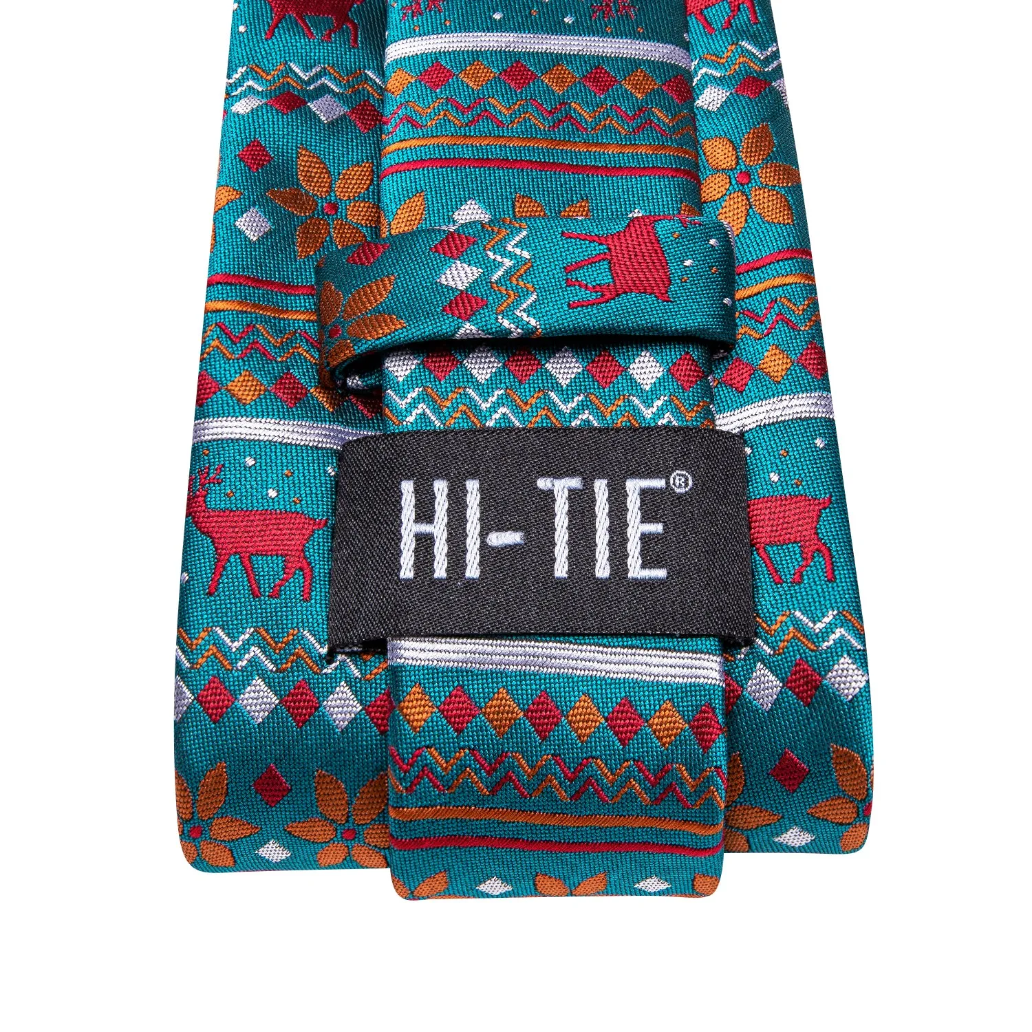 Hi-Tie Teal Festival Necktie Red Orange Pattern Xmas Dinner Tie Set