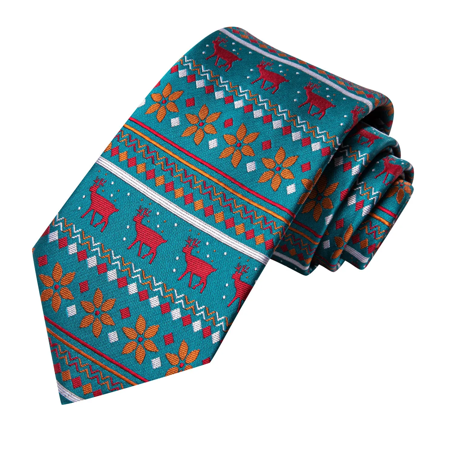 Hi-Tie Teal Festival Necktie Red Orange Pattern Xmas Dinner Tie Set