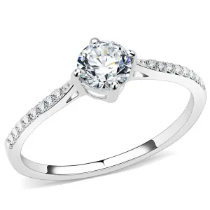 High polished (no plating) Stainless Steel Ring with AAA Grade CZ in Clear for Women Style DA018