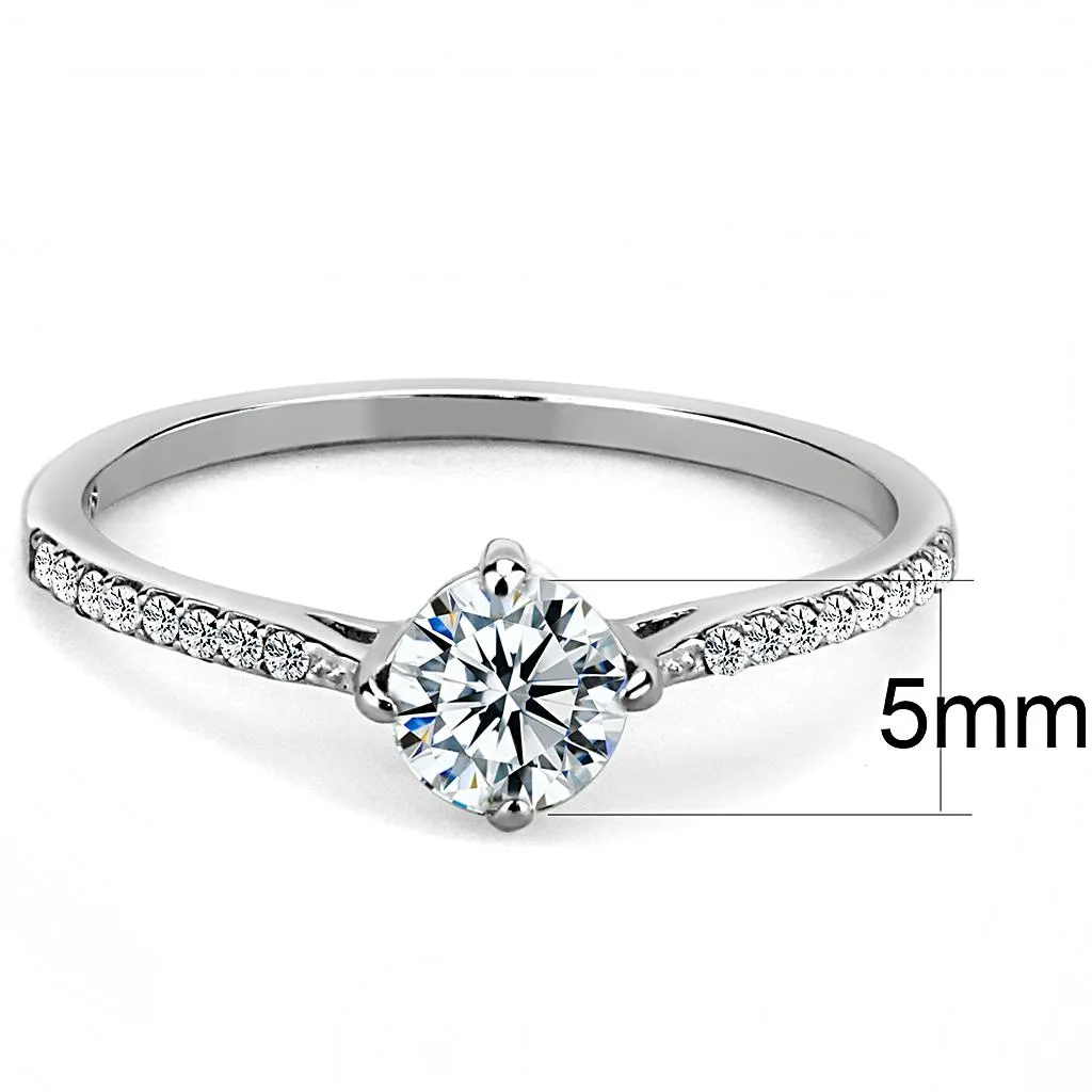 High polished (no plating) Stainless Steel Ring with AAA Grade CZ in Clear for Women Style DA018