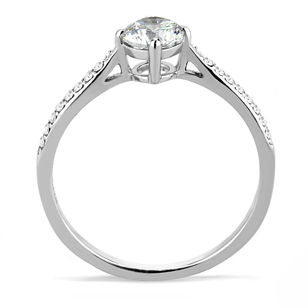 High polished (no plating) Stainless Steel Ring with AAA Grade CZ in Clear for Women Style DA018