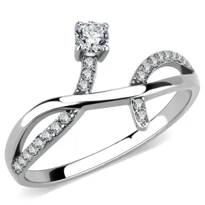 High polished (no plating) Stainless Steel Ring with AAA Grade CZ in Clear for Women Style DA240