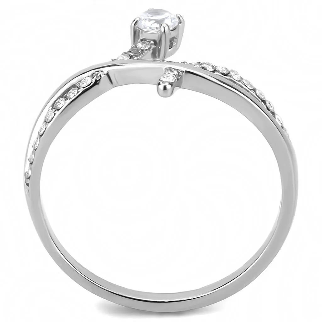 High polished (no plating) Stainless Steel Ring with AAA Grade CZ in Clear for Women Style DA240