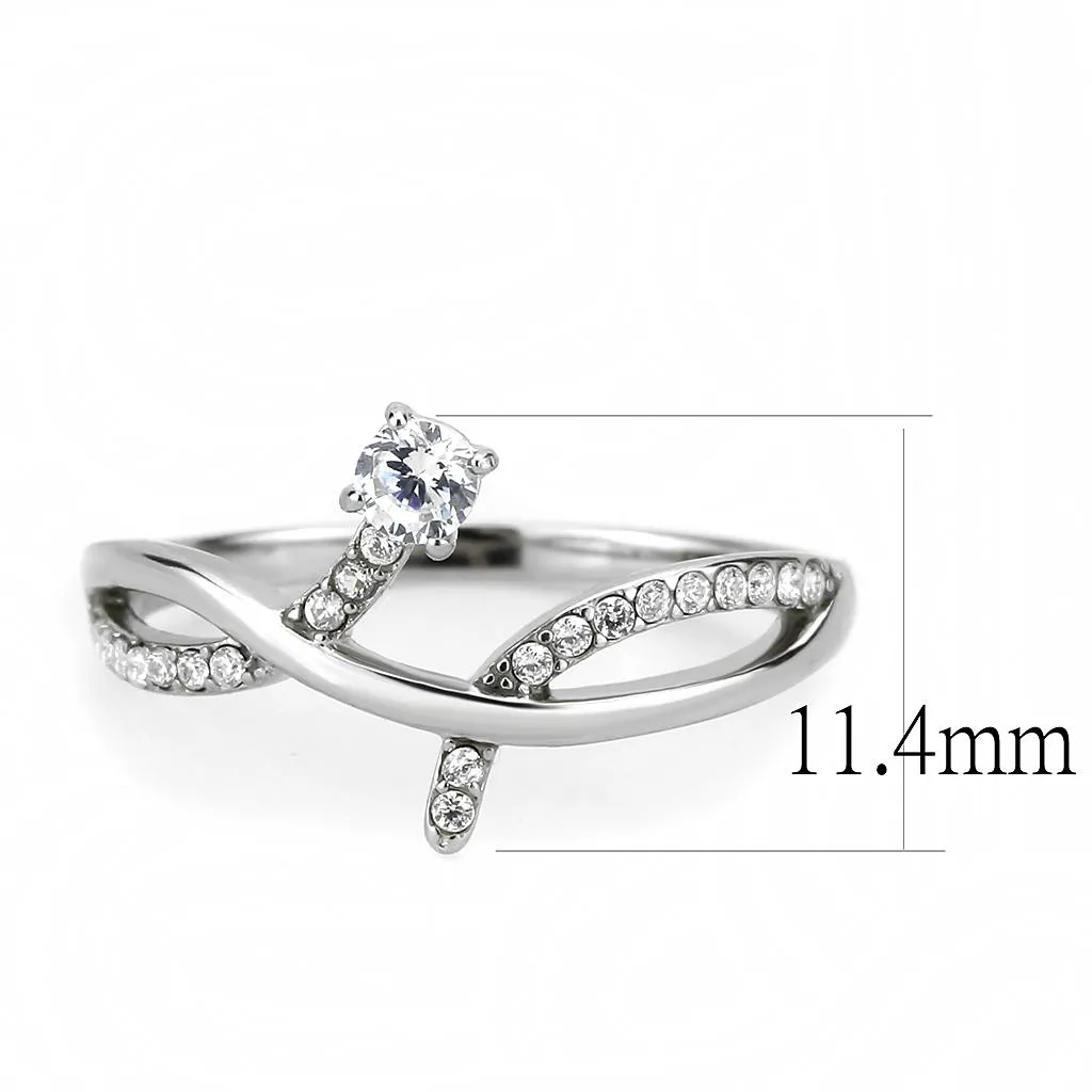 High polished (no plating) Stainless Steel Ring with AAA Grade CZ in Clear for Women Style DA240