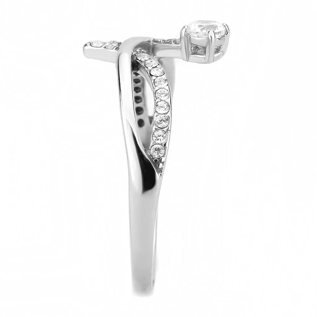 High polished (no plating) Stainless Steel Ring with AAA Grade CZ in Clear for Women Style DA240