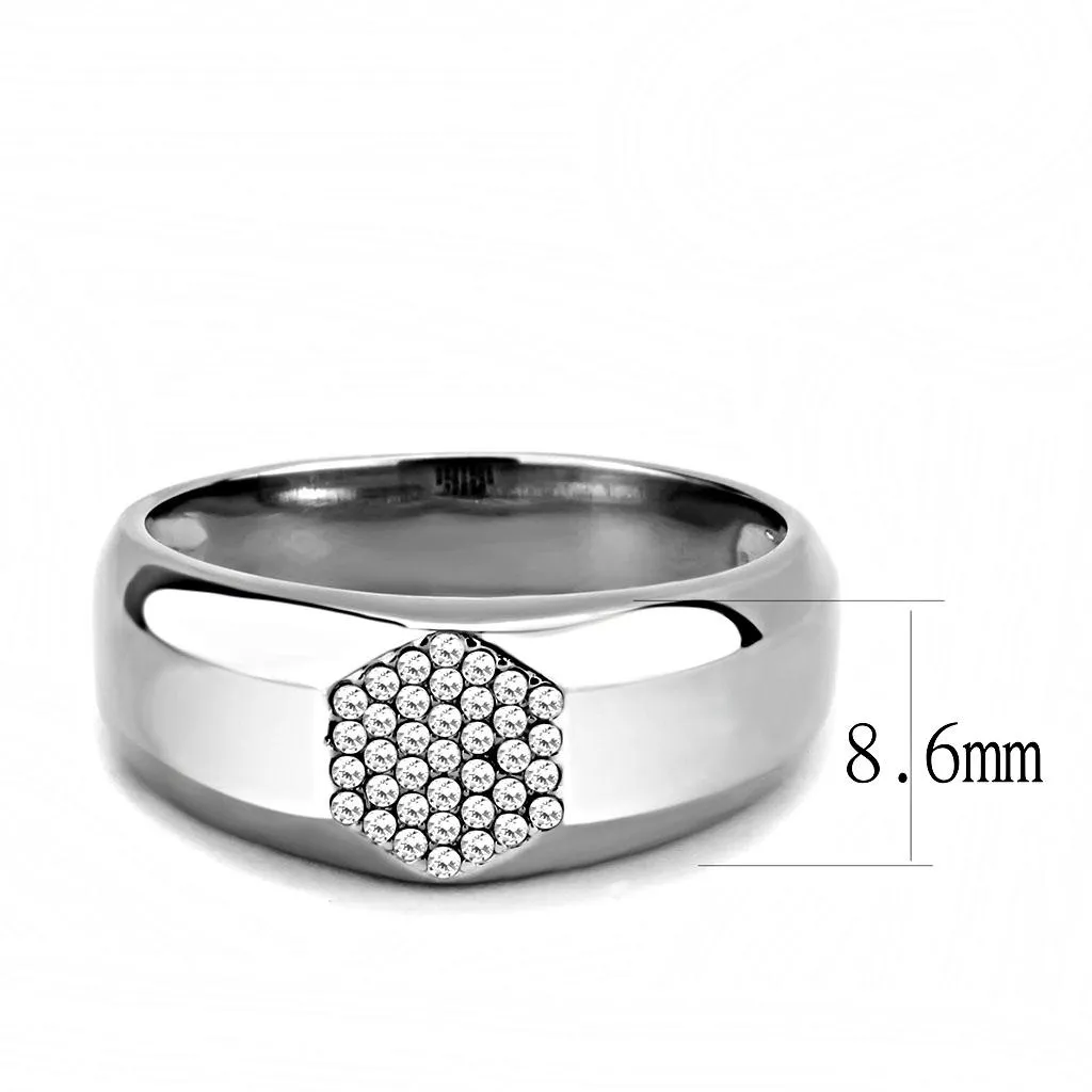 High polished (no plating) Stainless Steel Ring with AAA Grade CZ in Clear for Women Style DA281