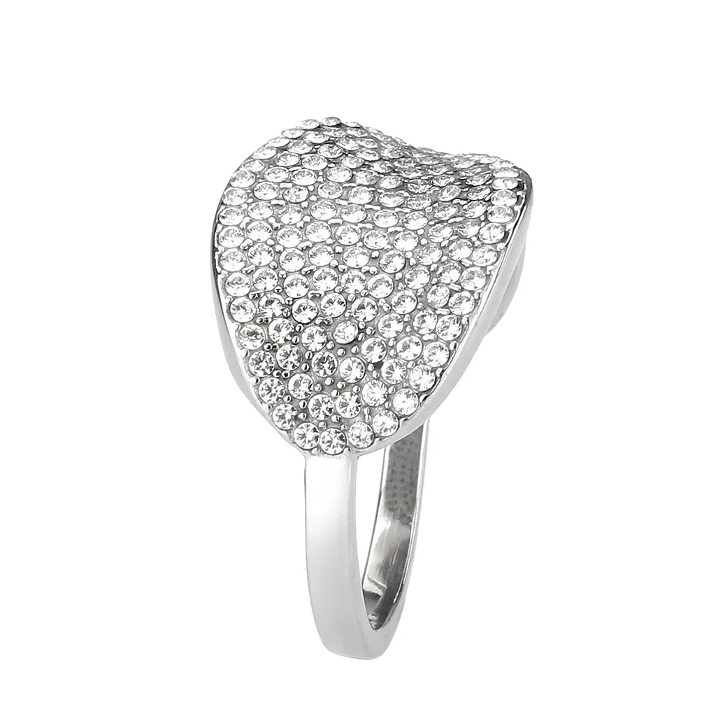 High polished (no plating) Stainless Steel Ring with AAA Grade CZ in Clear for Women Style DA388