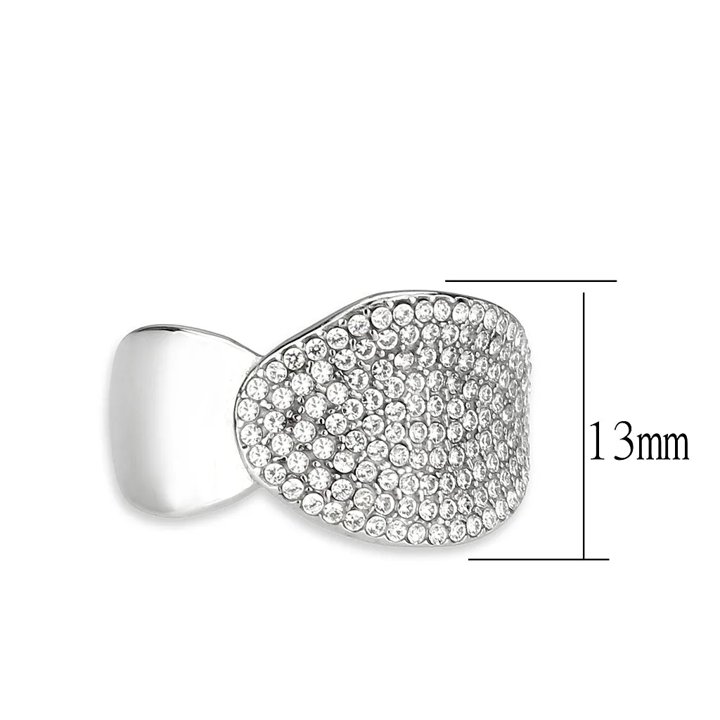 High polished (no plating) Stainless Steel Ring with AAA Grade CZ in Clear for Women Style DA388