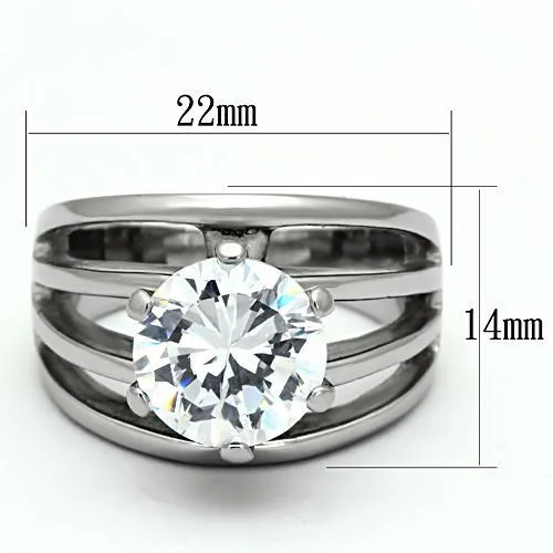 High polished (no plating) Stainless Steel Ring with AAA Grade CZ in Clear for Women Style TK1084