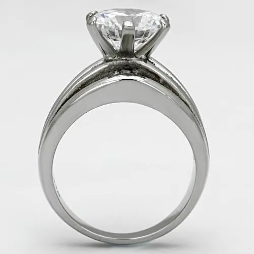 High polished (no plating) Stainless Steel Ring with AAA Grade CZ in Clear for Women Style TK1084