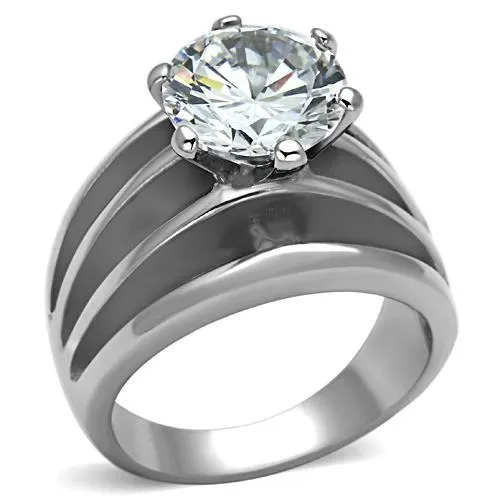 High polished (no plating) Stainless Steel Ring with AAA Grade CZ in Clear for Women Style TK1084