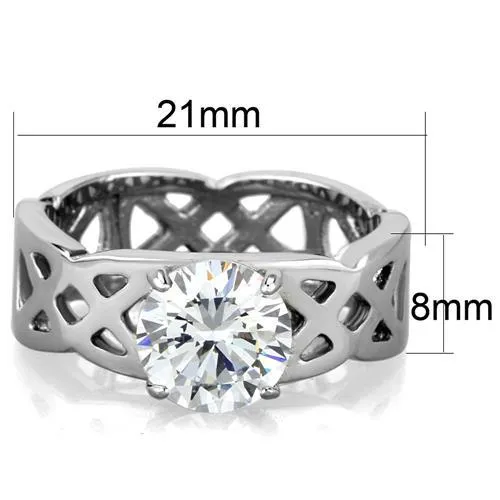 High polished (no plating) Stainless Steel Ring with AAA Grade CZ in Clear for Women Style TK1772