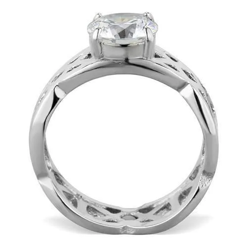 High polished (no plating) Stainless Steel Ring with AAA Grade CZ in Clear for Women Style TK1772