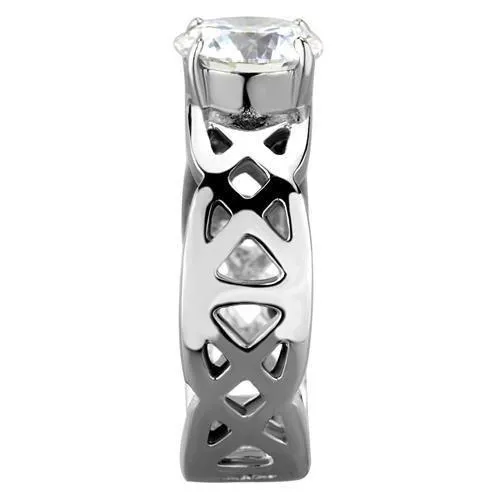 High polished (no plating) Stainless Steel Ring with AAA Grade CZ in Clear for Women Style TK1772