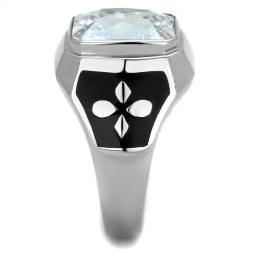 High polished (no plating) Stainless Steel Ring with AAA Grade CZ in Clear for Women Style TK1813