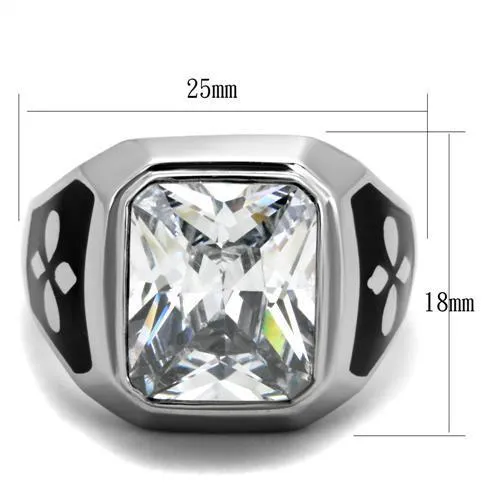 High polished (no plating) Stainless Steel Ring with AAA Grade CZ in Clear for Women Style TK1813