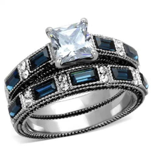 High polished (no plating) Stainless Steel Ring with AAA Grade CZ in Clear for Women Style TK1829