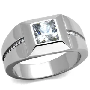 High polished (no plating) Stainless Steel Ring with AAA Grade CZ in Clear for Women Style TK1916