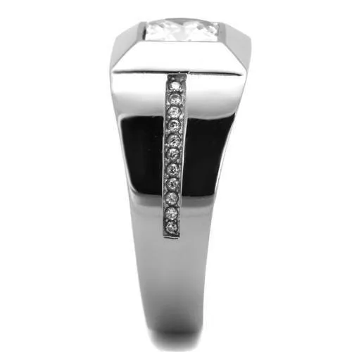 High polished (no plating) Stainless Steel Ring with AAA Grade CZ in Clear for Women Style TK1916