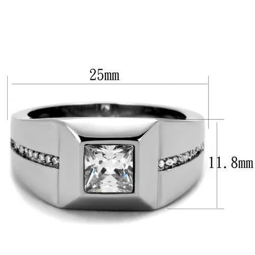 High polished (no plating) Stainless Steel Ring with AAA Grade CZ in Clear for Women Style TK1916