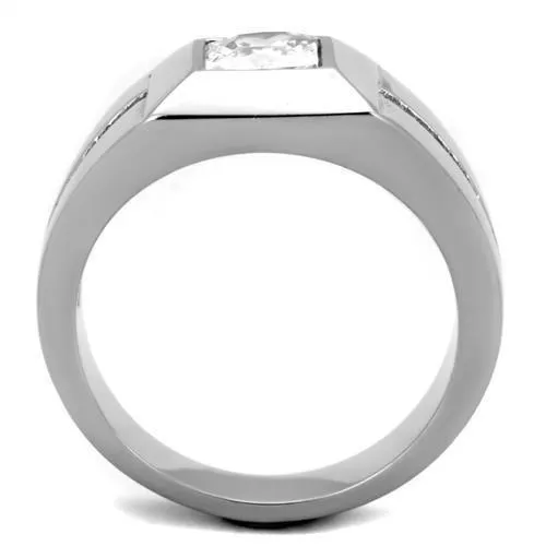 High polished (no plating) Stainless Steel Ring with AAA Grade CZ in Clear for Women Style TK1916