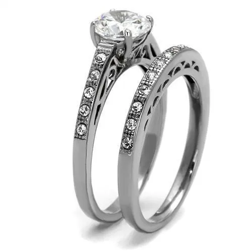 High polished (no plating) Stainless Steel Ring with AAA Grade CZ in Clear for Women Style TK2477