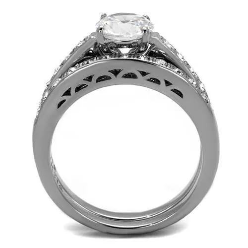 High polished (no plating) Stainless Steel Ring with AAA Grade CZ in Clear for Women Style TK2477