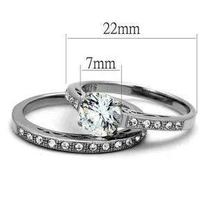 High polished (no plating) Stainless Steel Ring with AAA Grade CZ in Clear for Women Style TK2477