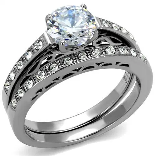 High polished (no plating) Stainless Steel Ring with AAA Grade CZ in Clear for Women Style TK2477