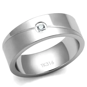 High polished (no plating) Stainless Steel Ring with AAA Grade CZ in Clear for Women Style TK2937