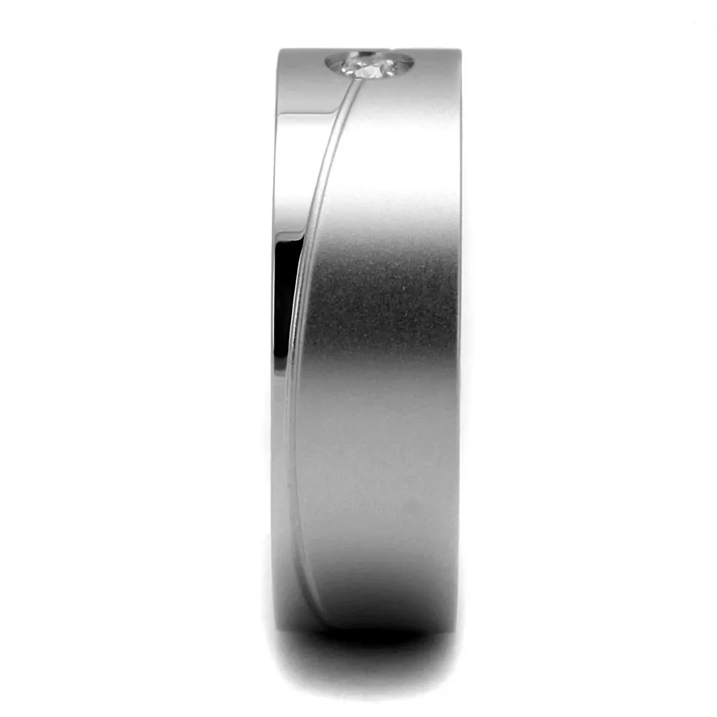 High polished (no plating) Stainless Steel Ring with AAA Grade CZ in Clear for Women Style TK2937