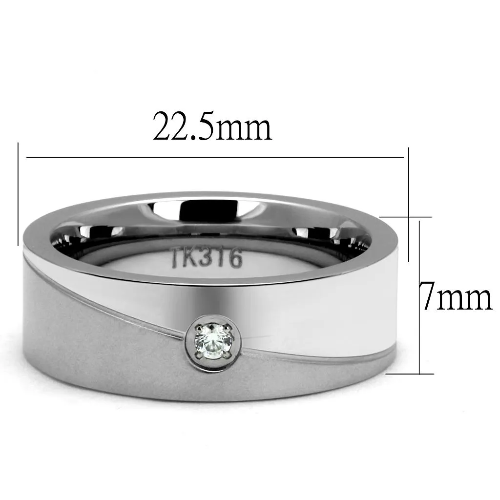 High polished (no plating) Stainless Steel Ring with AAA Grade CZ in Clear for Women Style TK2937