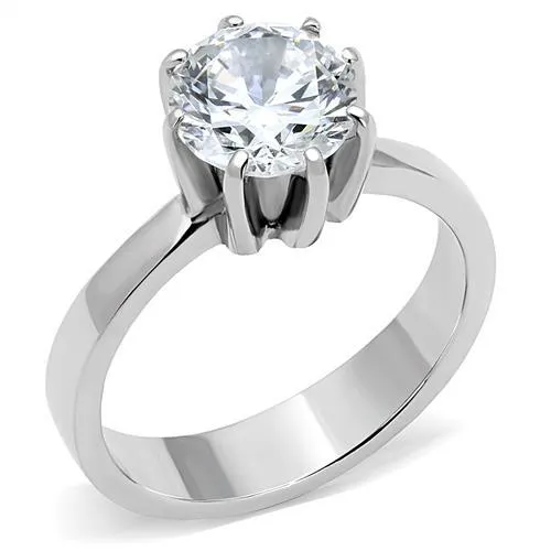 High polished (no plating) Stainless Steel Ring with AAA Grade CZ in Clear for Women Style TK3208