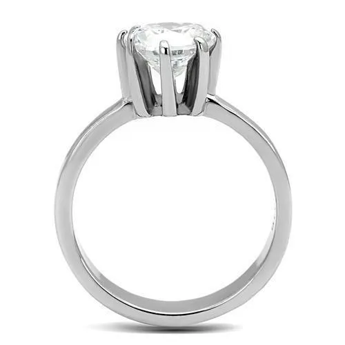 High polished (no plating) Stainless Steel Ring with AAA Grade CZ in Clear for Women Style TK3208