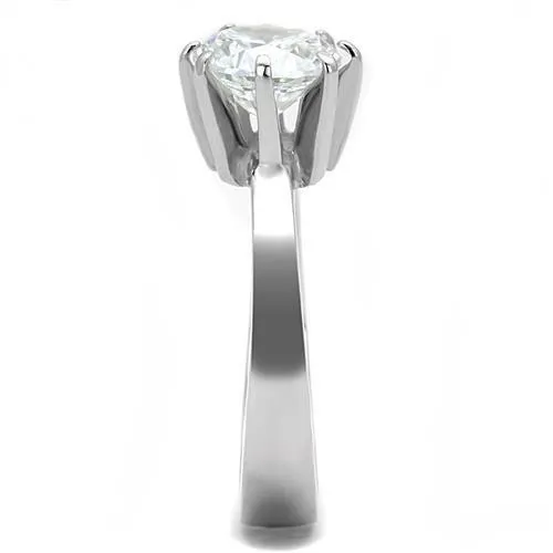 High polished (no plating) Stainless Steel Ring with AAA Grade CZ in Clear for Women Style TK3208