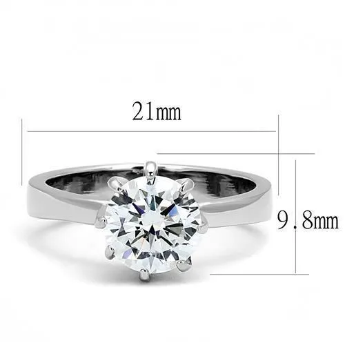 High polished (no plating) Stainless Steel Ring with AAA Grade CZ in Clear for Women Style TK3208