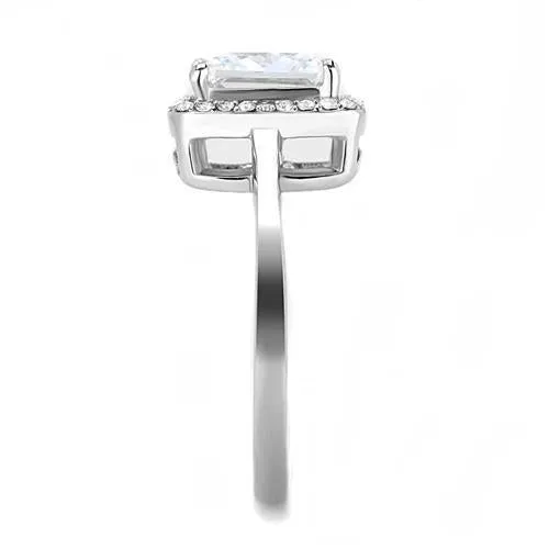 High polished (no plating) Stainless Steel Ring with AAA Grade CZ in Clear for Women Style TK3242