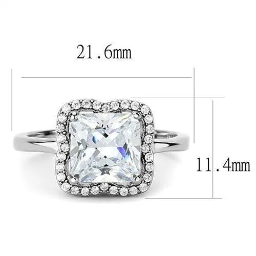 High polished (no plating) Stainless Steel Ring with AAA Grade CZ in Clear for Women Style TK3242