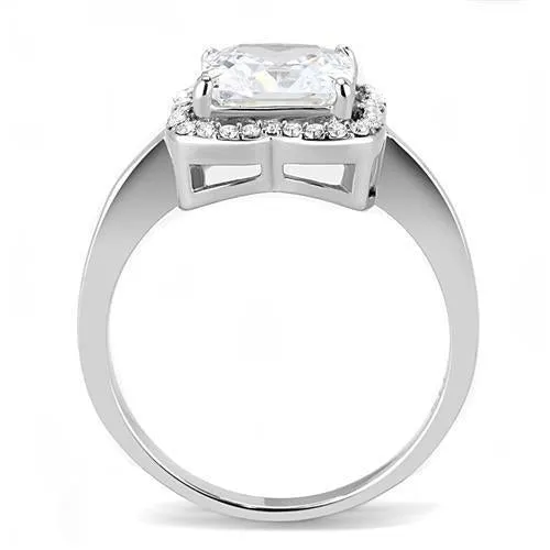 High polished (no plating) Stainless Steel Ring with AAA Grade CZ in Clear for Women Style TK3242