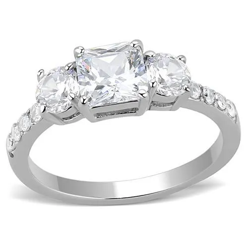 High polished (no plating) Stainless Steel Ring with AAA Grade CZ in Clear for Women Style TK3246