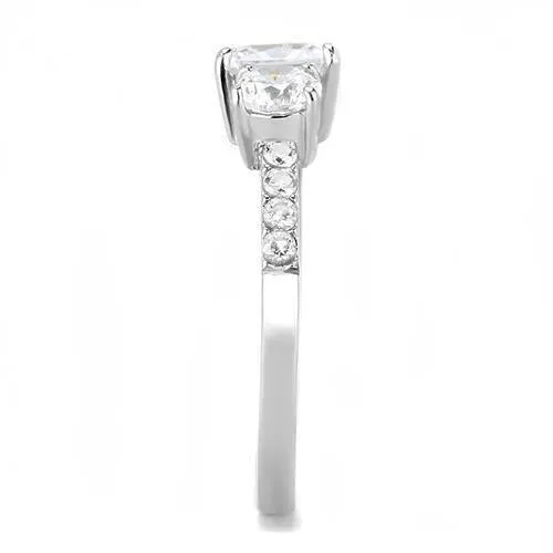 High polished (no plating) Stainless Steel Ring with AAA Grade CZ in Clear for Women Style TK3246