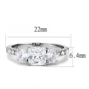 High polished (no plating) Stainless Steel Ring with AAA Grade CZ in Clear for Women Style TK3246